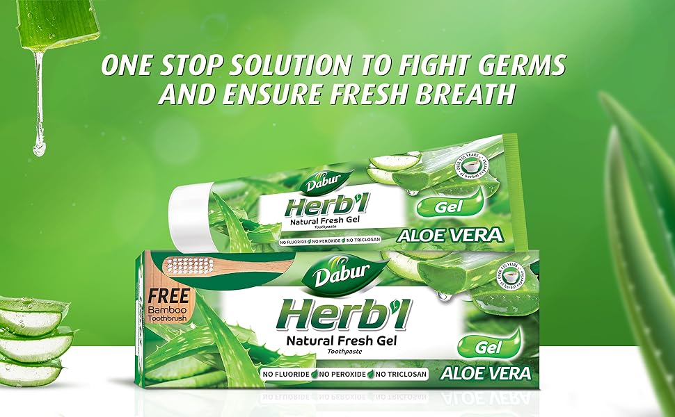 Dabur Herbal Germ Kill Toothpaste Aloe Vera 150g with Brush (Pack of 6)